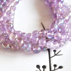 Natural Angel Aqua Aura Lavendar Purple Amethyst 8-12mm Round Loose Beads Jewelry Making DIY For Women