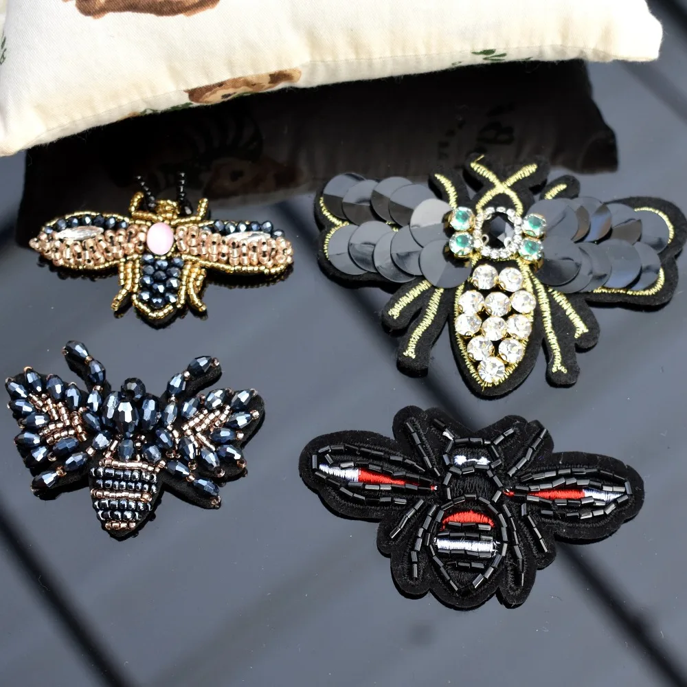 Handmade Rhinestone zroszony cekiny pszczoły plastry, fajne mody szyć na kryształ perła łatka na ubrania aplikacja z koralikami śliczne łatka