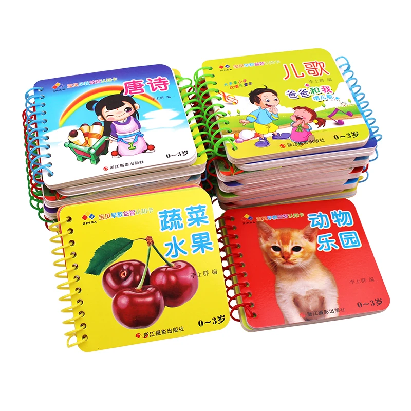 Juego de 10 unids/set de tarjetas de caracteres chinos de aprendizaje preescolar para bebé, con imagen, Libro Chino con pinyin en inglés