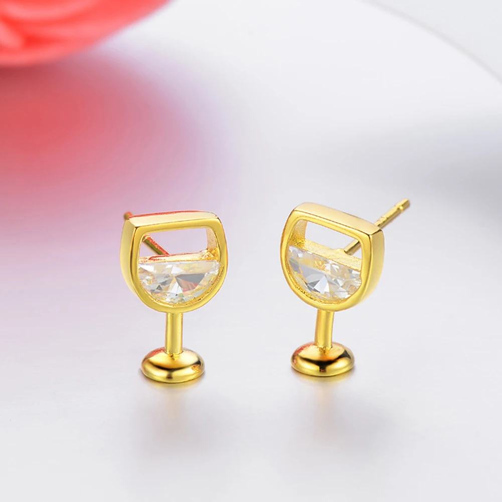 Fashion Simple Women\'s Earrings Hollow Wine Glass Cubic Zirconia Ear Stud Earrings Jewelry Gifts