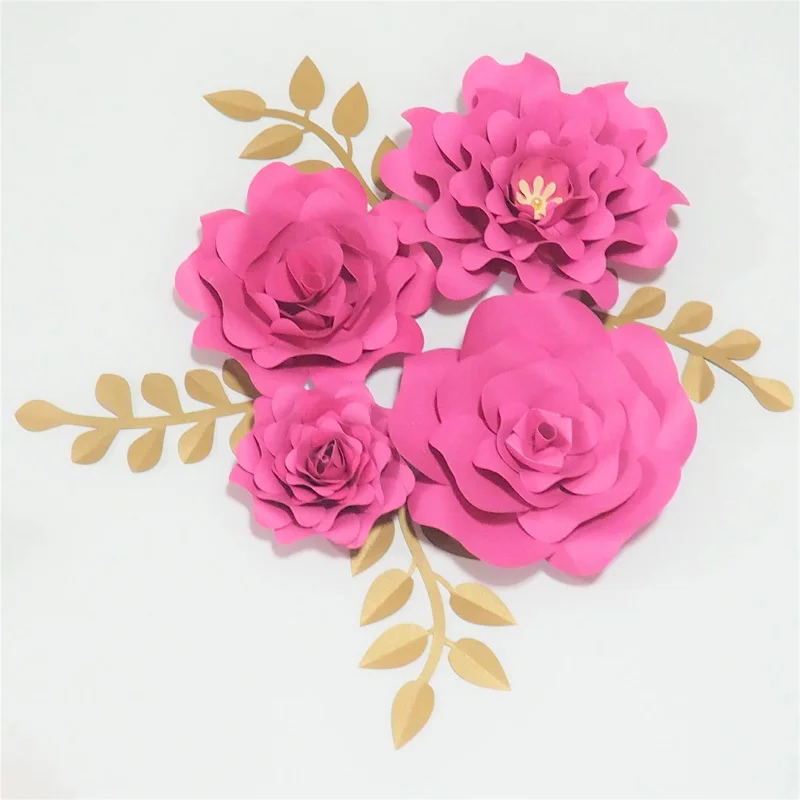 2018 DIY 4pcs Rose Giant Paper Rose 4 Leaves Flores Artificiales Fleur Artificielle For Wedding & Event Backdrop Party Nursery