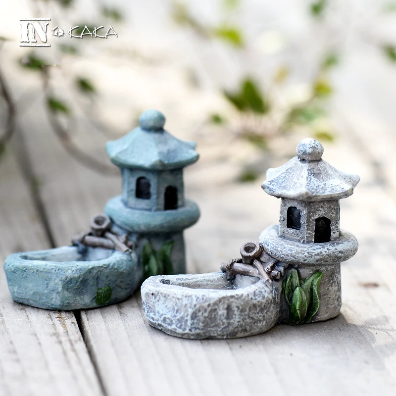 Resin retro Pond Tower model home moss figurines Toys DIY miniatures/terrarium mini fairy micro garden DIY accessories ornaments