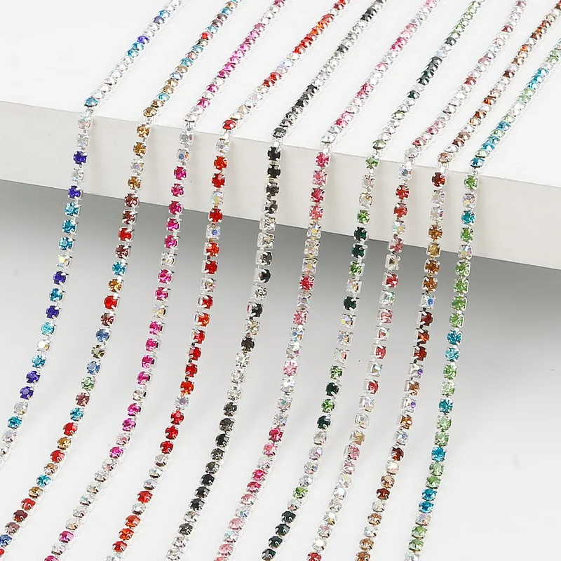 High Density Mixed Color AB Crystal Silver Base Cup Claw Rhinestone Chain for DIY Appliques Trim Sew On Ornament Accessories