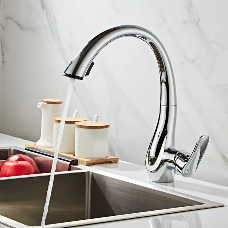 

Kitchen Sink Faucets Chrome/Black/White Brass Kitchen Faucet Pull Out Deck Mixer Tap Single Handle Hot and Cold Swivel Taps