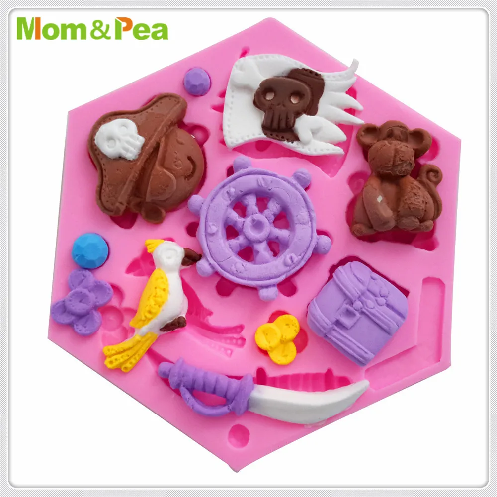 Mom&Pea MPA1980 Pirate Silicone Mold Sugar Paste 3D Fondant Cake Decoration