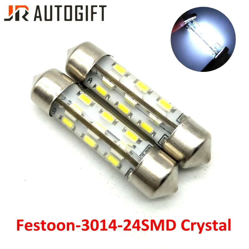 50PCS 12V white New LED interior lights Festoon 31/36/39/41mm 3014 24SMD 3014 Crystal Dome lights