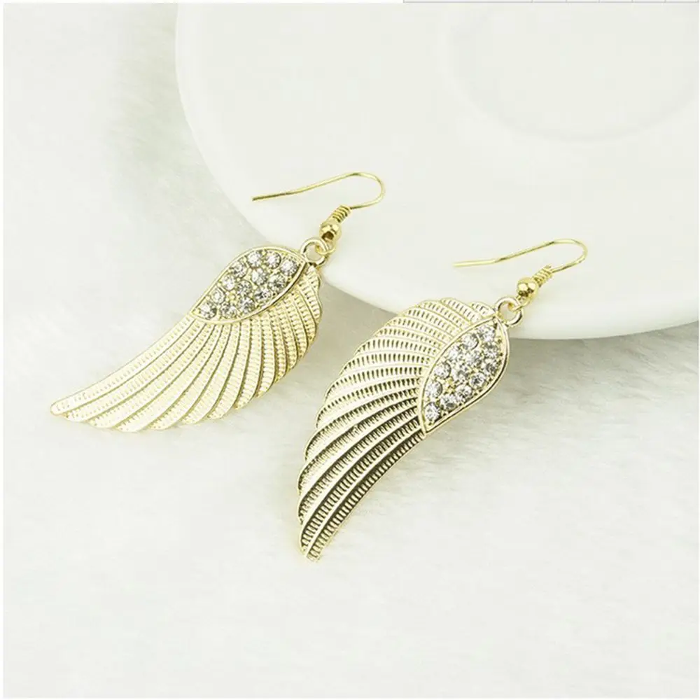 Elegant Retro Angel Wings Earrings Fashion Unique Rhinestone Feather Drop Dangle Earrings Gothic Jewelry for Women Gift