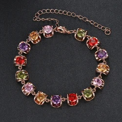 Emmaya Luxury   Rose Gold Color Chain Bracelets for Women Ladies Shining Colorful AAA Cubic Zircon Crystal Jewelry