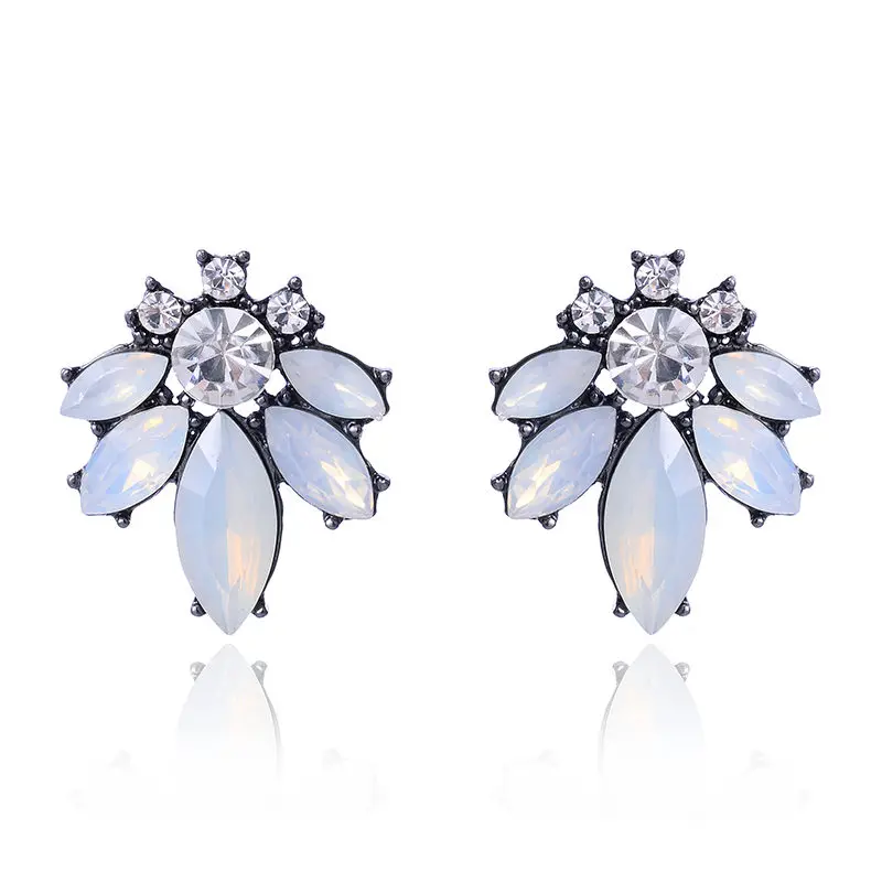 LUBOV Colorful Crystal Opal Stone Women Piercing Earrings Rhinestone Inlaid Metal Stud Earrings Girls Christmas Gift Jewelry