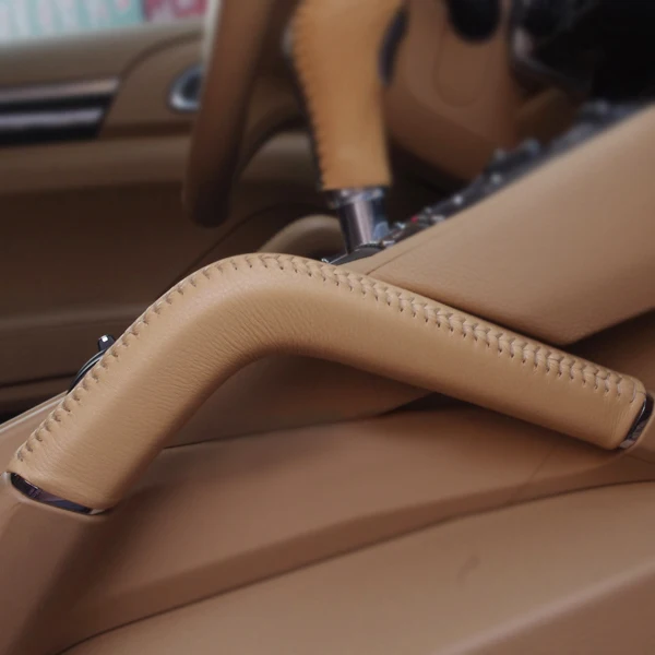 Cow Leather Door Handle Cover For Porsche Cayenne 2011 - 2016 2pcs Car Hand Sewing Door / Center Console Armrest Handle Cover