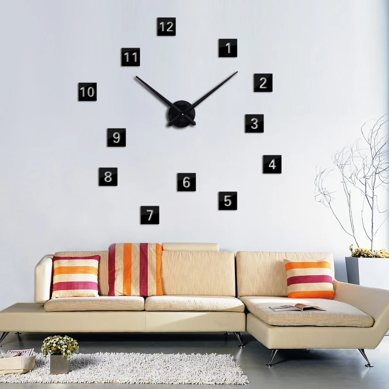 

real rushed Diy acrylic mirror wall clock quartz watch still life large clocks needle europe living room home decor stickers