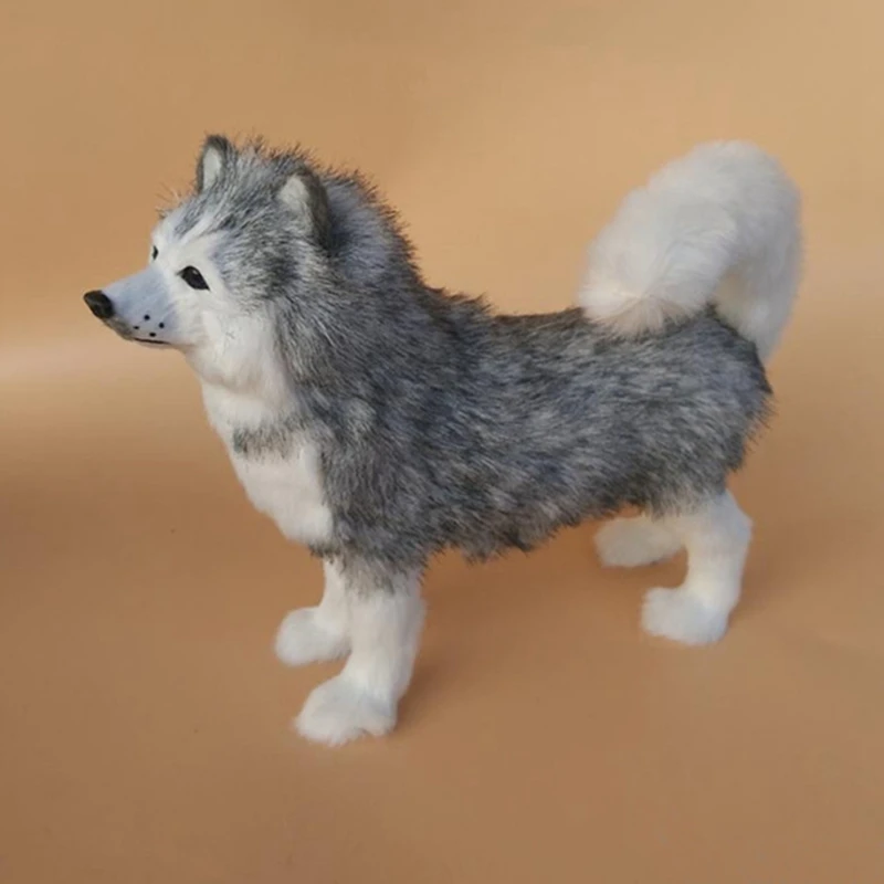 Dorimytrader Cane accovacciato Realistico Husky Peluche Polietilene e pellicce Artigianato Decorazione della casa Regalo bambola