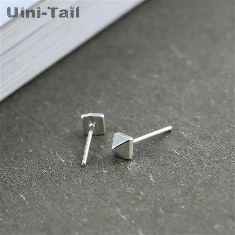 Uini-Tail hot new 925 Tibetan silver small pyramid earrings silver geometric simple fashion casual jewelry anti-allergic ED102