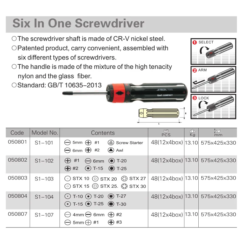 Jetech 6 in 1 rotating multi-bit multifunction kit screwdriver universal flat triangle screw starter torx screwdriver set multi