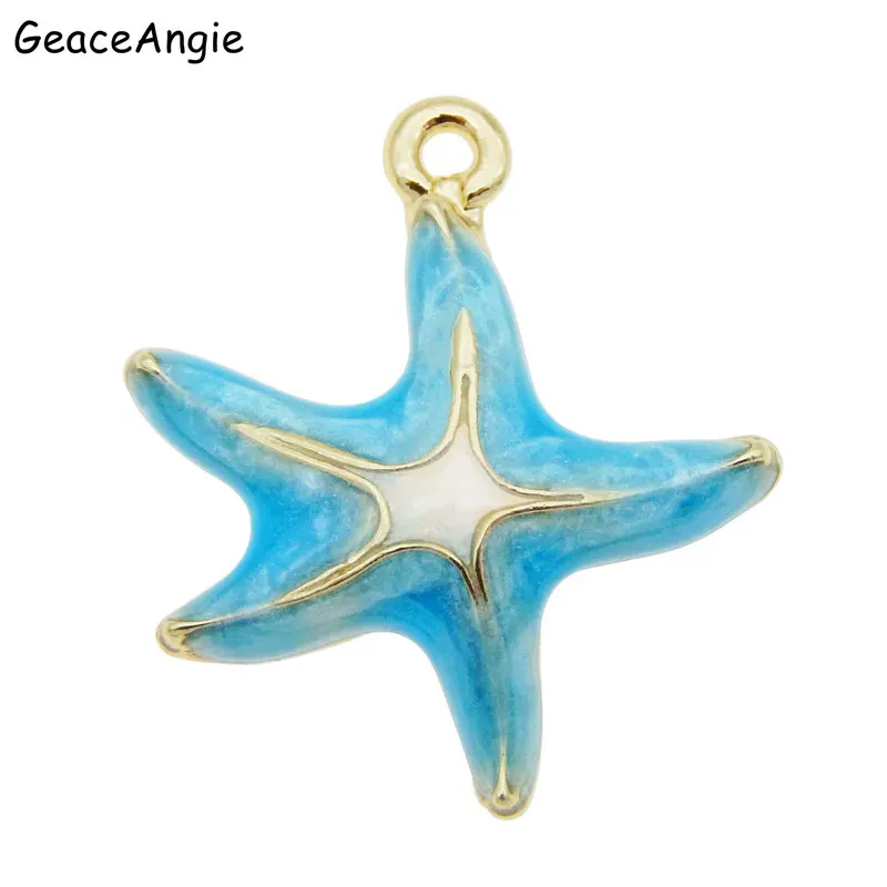 GraceAngie 6pcs/lot Golden Base Enamel Starfish shape charms Multi Color Pendant Jewelry DIY Necklace Making Bracelet Accessory