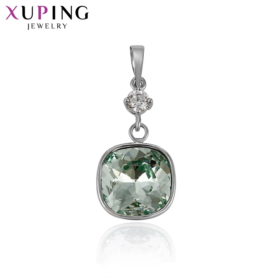 Xuping Jewelry Rhodium Color Square Shaped with Chain Fashion Elegant Crystal Pendant Necklaces for Women Party Gift 32885