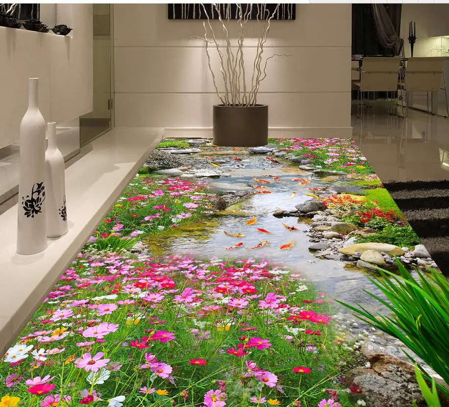 PVC waterproof floor river water 3D perspective drawing floor Custom Photo self-adhesive 3D floor