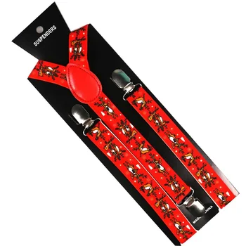 Winfox-Pantalones con estampado de ciervo rojo para hombre Y mujer, pantalones ajustables con Clip, tirantes elásticos con espalda en Y, moda