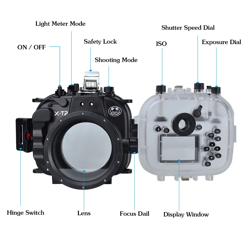 Seafrogs 130ft/40m Waterproof Underwater Housing Camera Diving Case For FujiFilm XT2 FUJI XT2 16-50mm/18-55mm Lens Bag Cover Box