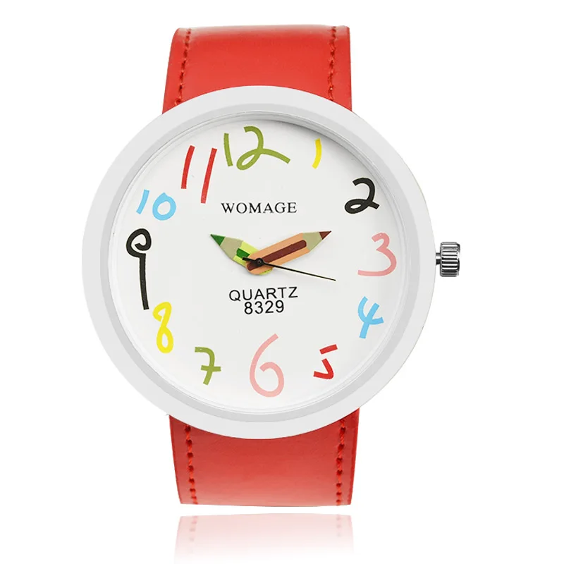 Fashion Casual Nette kinder Uhren Bleistift Pointer Design Kinder Armbanduhr Bunte Große Zifferblatt Mädchen Uhr Jungen relogio infantil