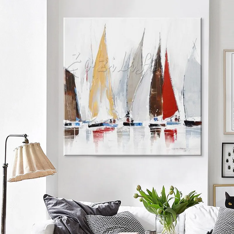 

Hand painted boat Canvas Oil painting Wall Pictures for Living room wall decor art canvas painting palette knife boat 46