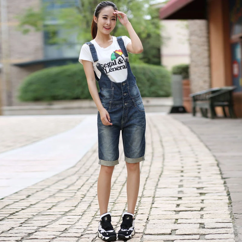 Freies Verschiffen 2021 Neue Mode Halbe Länge Denim Bib Hosen Sommer Overall Und Strampler Jeans Backless S-XL Hohe Qualität Overalls