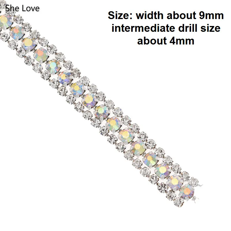 Chzimade 1Yard 3Rows Crystal AB Rhinestone Cup Chain For Wedding Dress Decoration Trim Applique Sew On Garment Bags