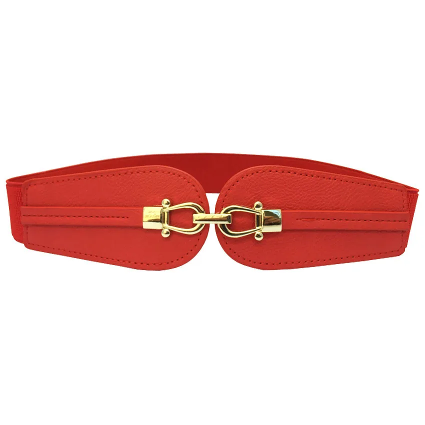 New Design Waist Cummerbunds For Women Elastic Waistbands red Belt for dress gold buckle Wide Waistband Fashion Lady coat belts