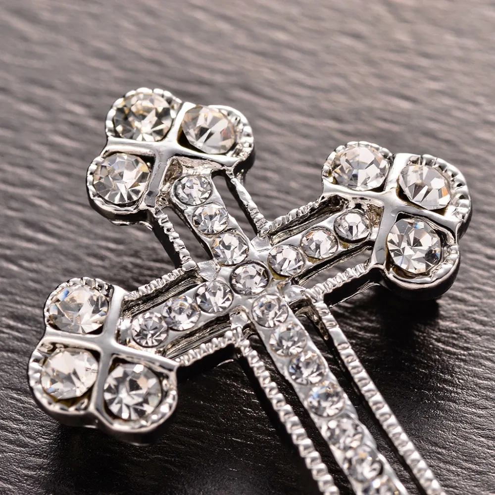 MZC Sparkly Unisex Big Cross Crystal white  Brooches For Male Female Lover Shirt Suit Pin Anime Brosche Vintage Broches Mujer