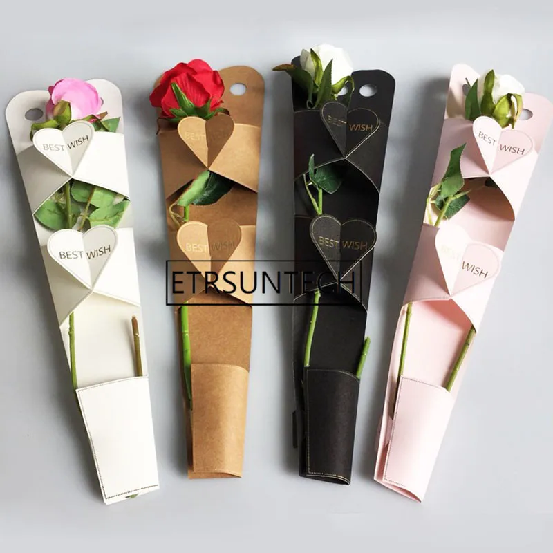 50pcs Single Rose Box Single Flower Bag Kraft Paper Holiday Custom Flowers Package Carriers Flower Shop Dedicated