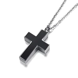 Men's Black Cross Cremation Pendant Necklace for Men Stainless Steel Ashes Urn Keepsake Male Jewelry with 20/24 inch