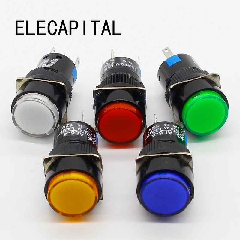16mm DC 6V 12V 24V 220V LED Push Button Switch Blue Green Red Yellow White lamp Momentary push button auto reset