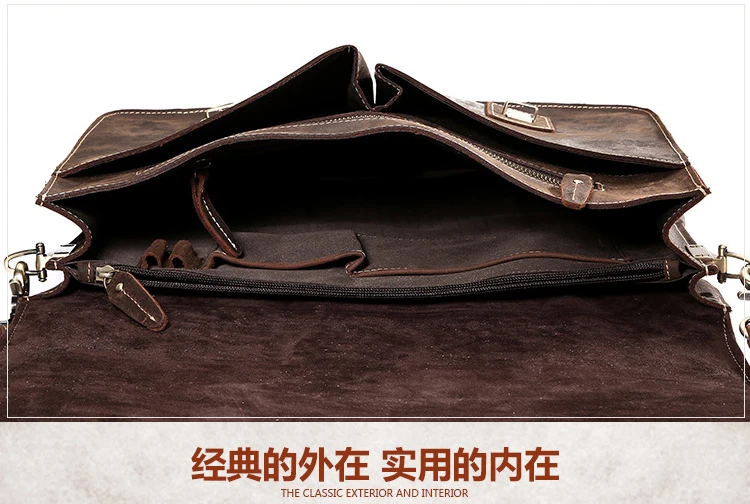 Vintage Crazy horse Genuine Leather men Briefcase Business bag Men Leather briefcase laptop Bag male Tote Handbag Shoulder bag