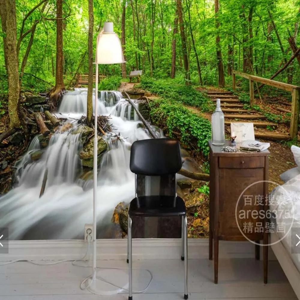 

3d Mural Green Forest Woods Bridge Water River Waterfall Living Room Bedroom TV Backgroud Wall Paper Wallpaper Roll Custom Size