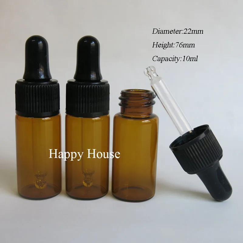 300 x 10ml Mini Empty Refillable Amber Glass Dropper Bottle 10cc Brown Pipette Dropper Vial Sample Container