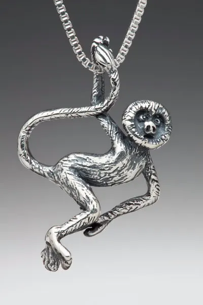 

Monkey Necklace Monkey Rainforest Jewelry Silver Monkey Animal Charm Animal Jewelry