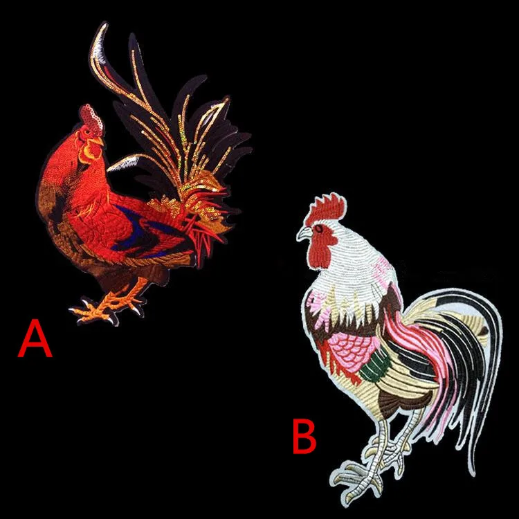 The Cock Crow Sequins Applique Large Embroidery Rooster Big Rooster Patch For Clothes