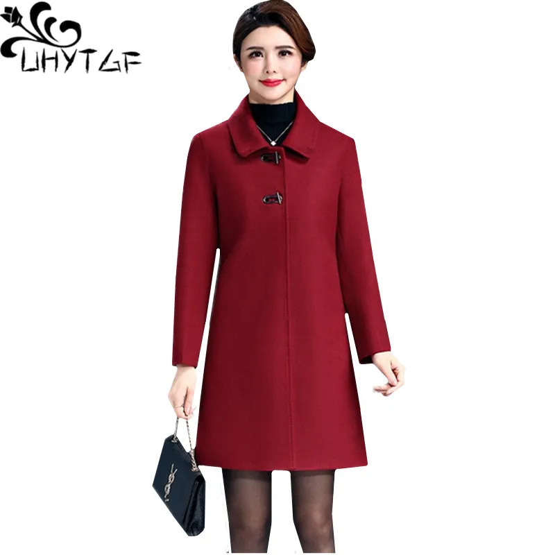 Uhytgf Luxe Herfst Winter Wol Jas Top Vrouwen Mode Slanke Lange Wollen Bovenkleding Elegante Vrouwelijke Jas L-4XL Losse Grootte 1065