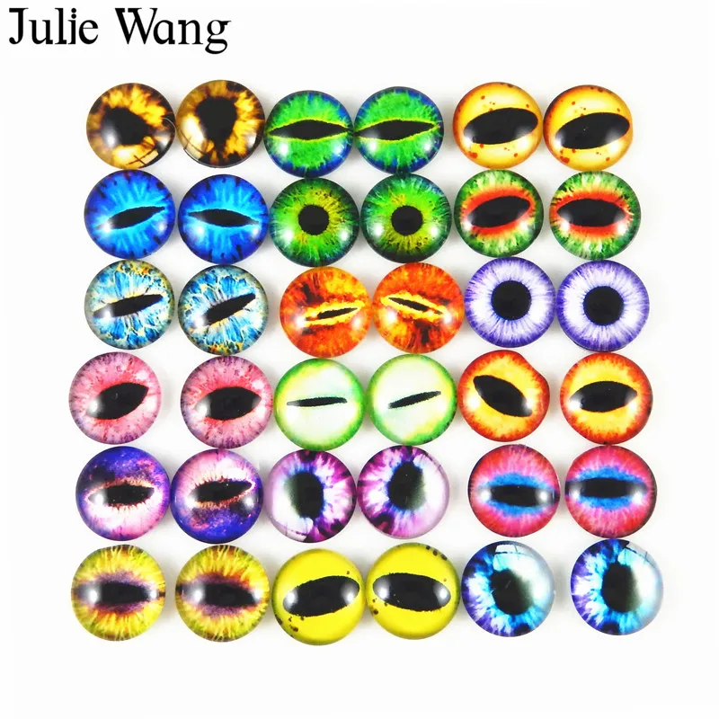 Julie Wang 20pcs 15mm/18mm/20mm Glass Round Dragon Lizard Frog Vivid Eyes Cabochons Necklace Pendant Jewelry Making Accessory