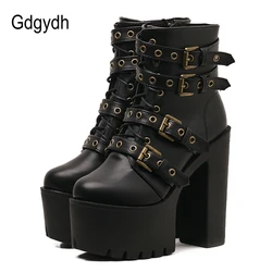 Botas pretas Gdgydh com rebite para mulheres, botas plataforma, couro macio, com zíper, salto ultra alto, sexy, para outono e inverno