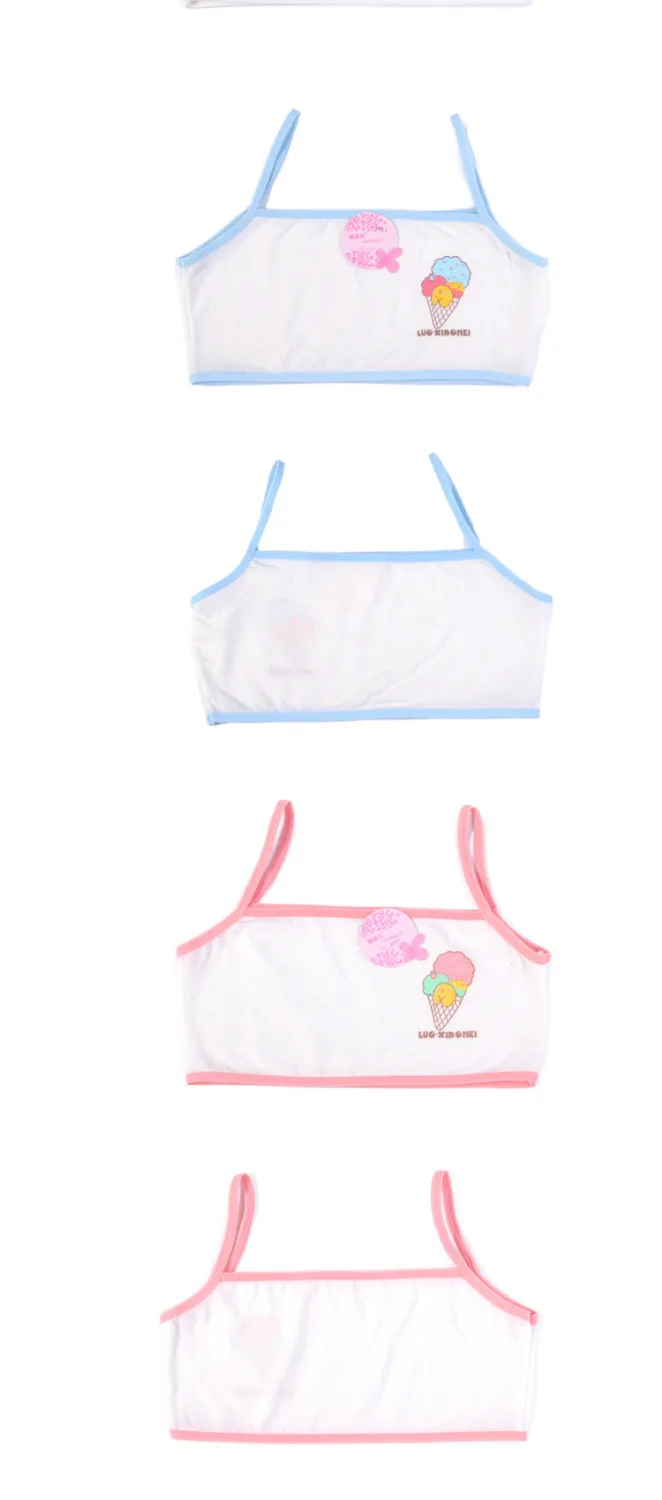 3pcs/Lot Young Girl Training Bra Children Cartoon Cat Print Bra 6-12 Years Teenager Cotton White Vest Camisoles Underwear