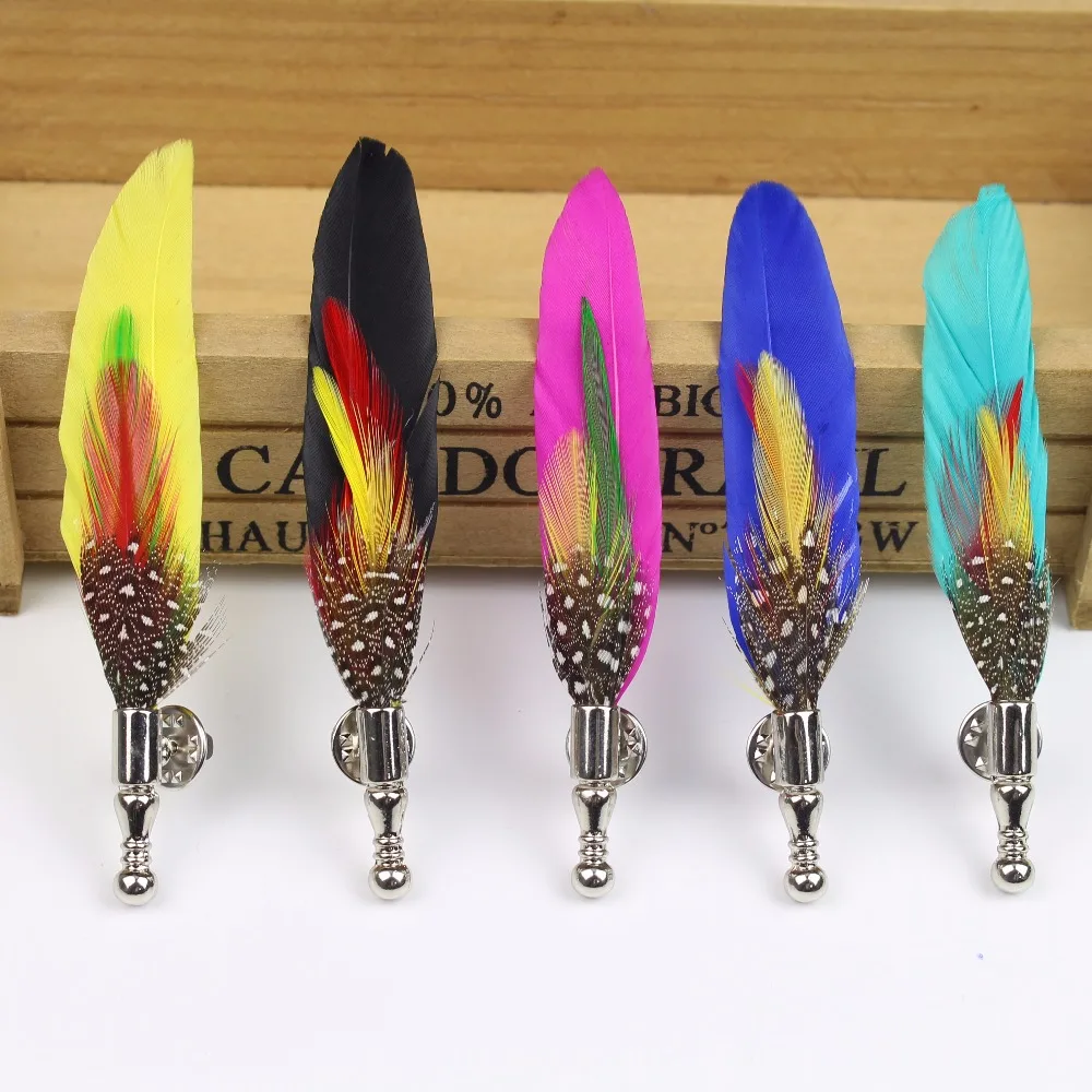 Fashion Boutonniere Feather Stick Lapel Tie Pin Brooch Badge Cloth Breastpin