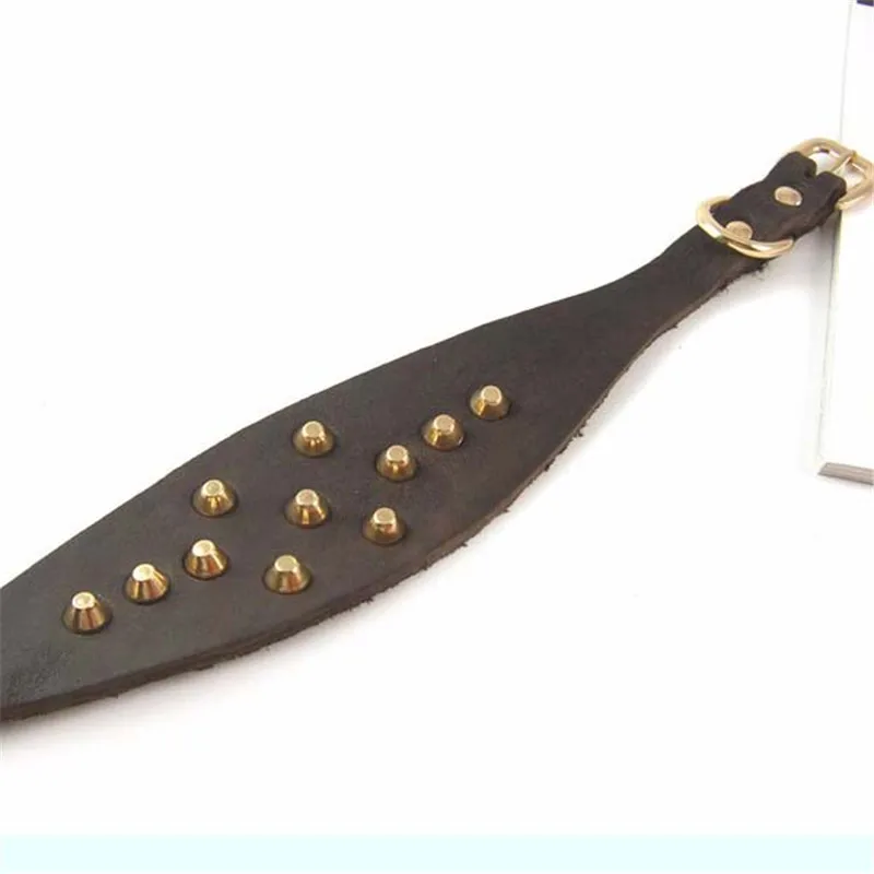 Quality Cow Leather Greyhound Dog Collar Spiked Studded Necklace Durable Pitbull Pet Accessories Heavy Duty For Neck 14-15 Inch