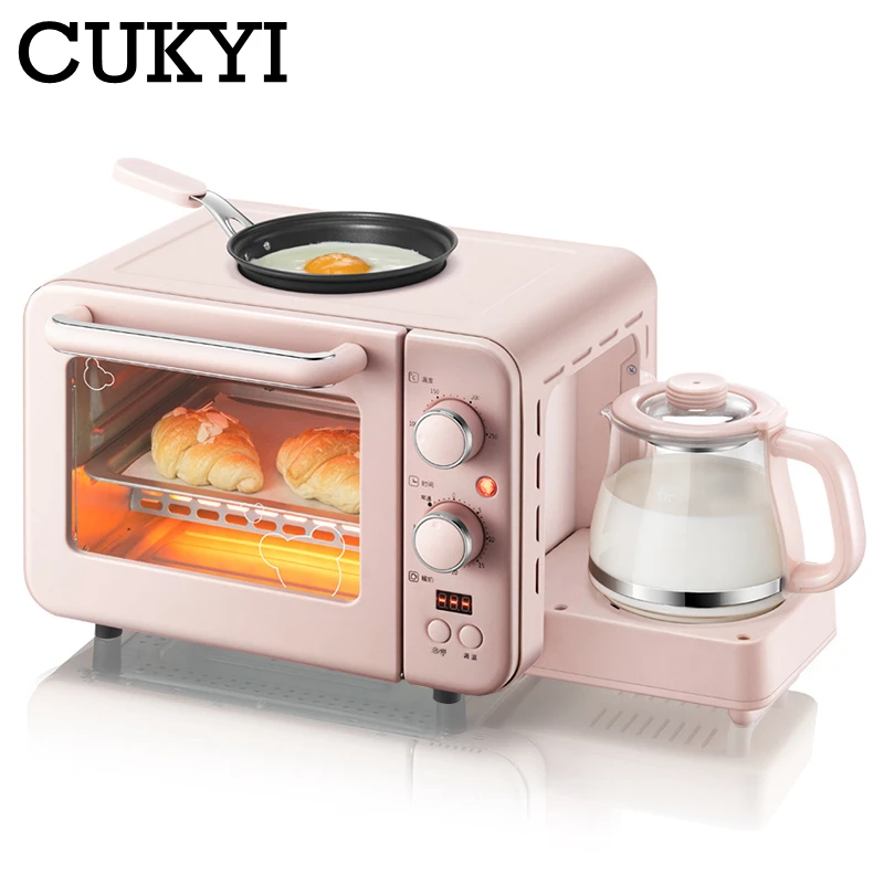 CUKYI Multifunction 3 in 1 breakfast machine 8L Electric mini Oven Coffee maker eggs frying pan household bread pizza oven grill