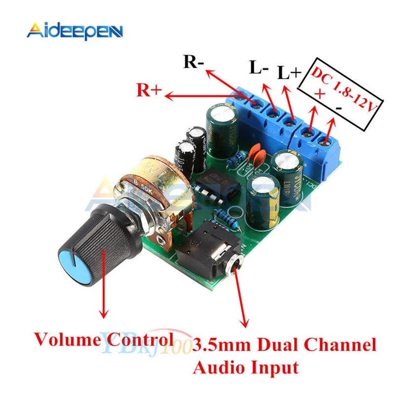 TDA2822 TDA2822M 2.0 Channel Stereo Audio Power Amplifier Board DC 1.8-12V Mini AUX Audio Amplifier Module With Potentiometer