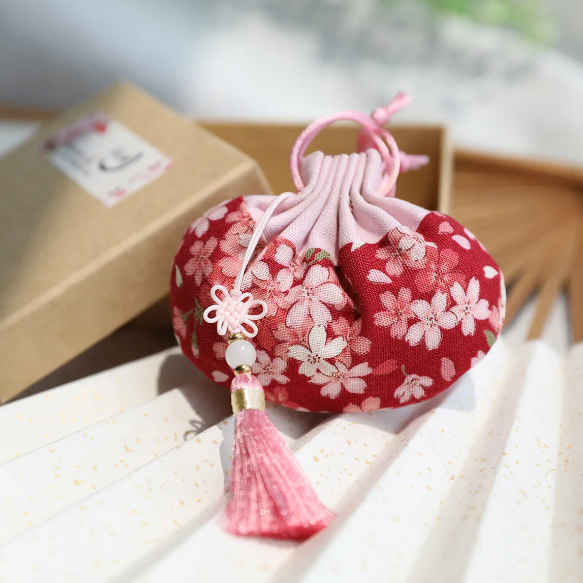 Cotton High Quality Japanese Cherry Blossom Splice Retro Series Palace Sachet Bag Tassel Jewelry Bags Car Decoration Gift Bag