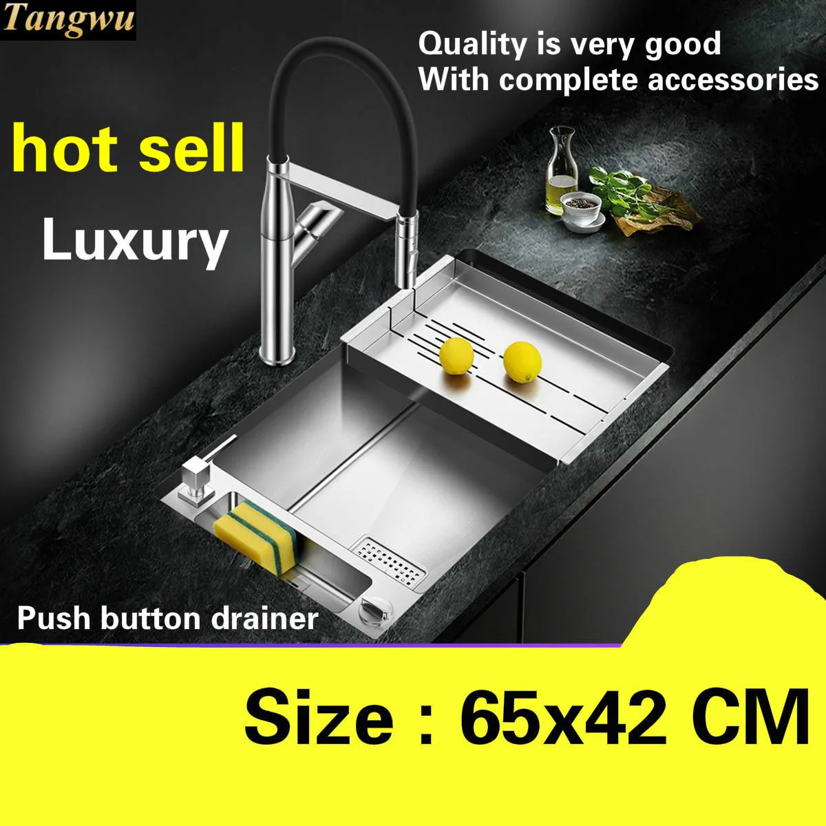 

Free shipping Household luxury fashion mini kitchen manual sink single trough dish 304 stainless steel hot sell 650x420 MM