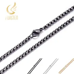 3mm Titanium Link Square Pearl Chains Black/Gold Color Vintage Stainless Steel Long Choker Necklace For Men Fashion Jewelry