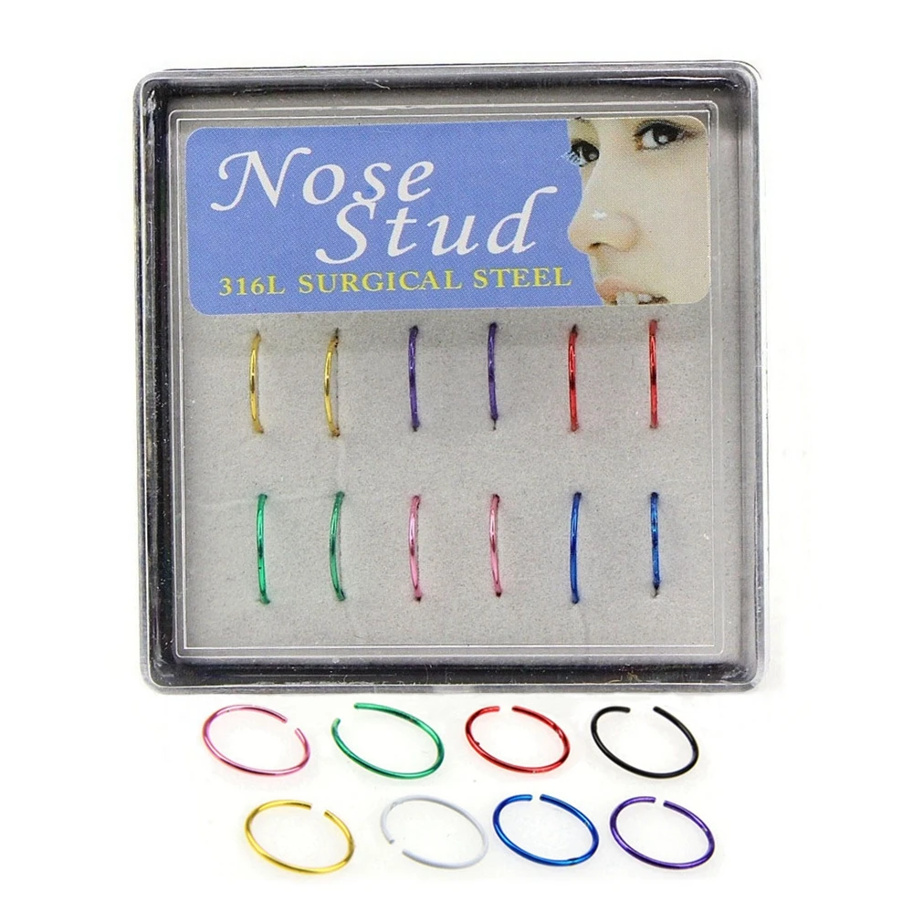 18 pcs Fashion Stainless Surgical Steel Nose Studs Plastic Box Packed Labret Lip Nipple Ring Ear Bone Stud Piercing Body Jewelry