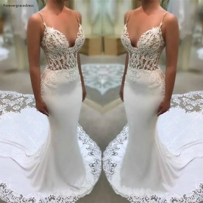 New Arrival African Wedding Dress Mermaid Spaghetti Straps Lace Long Garden Country Church Bride Bridal Gown Plus Size